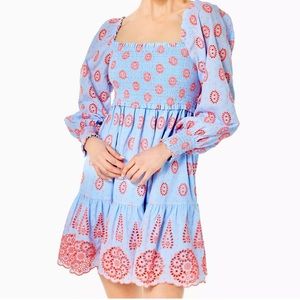 Lilly Pulizter Rainna Smocked Eyelet Dress